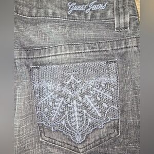 Guess Jeans Y2K Embroidered Back Pocket Black Denim Jean Mini-Skirt Size 27